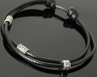 Mannen vrouwen verstelbare gevlochten armband 925 sterling zilveren vat kralen OM Spacers DiyNotion handgemaakte BR1167