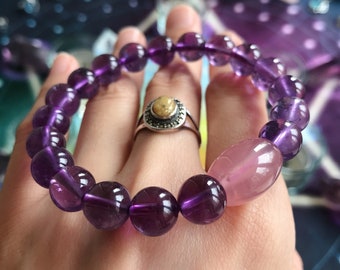 Natural 10mm  Amethyst with Rose Quartz Mixed Healing Crystal Bracelet