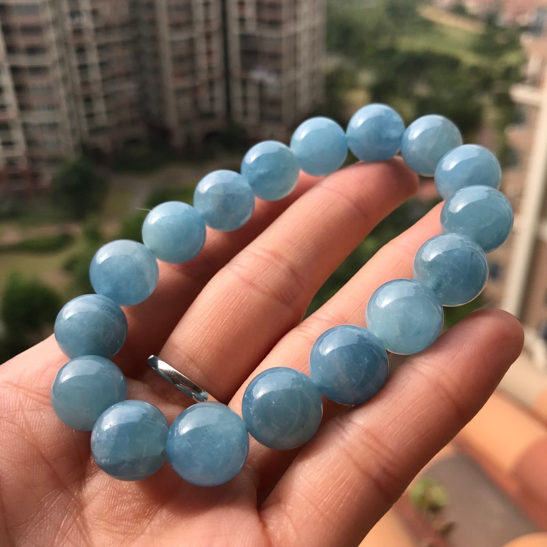 Aquamarine Stone Reiki Healing Bracelet for Men  Women for courage
