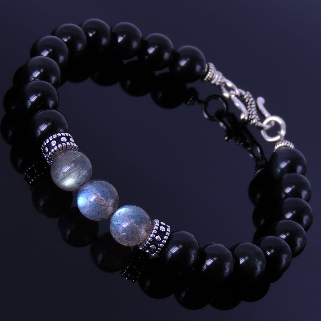 Black Obsidian Labradorite Sterling Silver Bracelet Gemstone Etsy