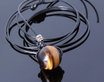 Men's Women Tiger Eye 925 Sterling Silver Adjustable Braided Necklace Gemstone DiyNoion Handmade NK052