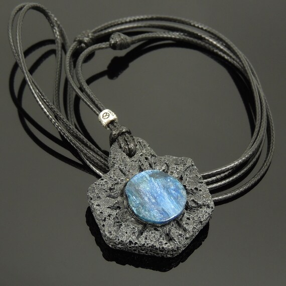 Beautiful Blue Kyanite polished pendant set in sterling silver powerful protection amulet