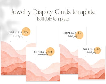 Watercolor neutral tones Jewelry Display Cards template. Editable Earring Packaging Template