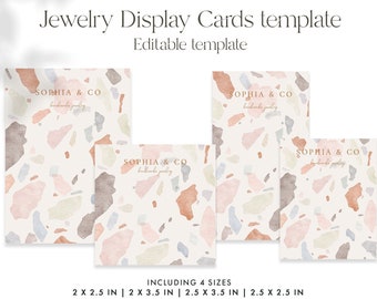 Jewelry Display Cards template. Watercolor terrazzo. Editable Earring Packaging Template