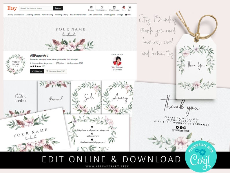 Branding package small business template. Etsy shop banner set image 2