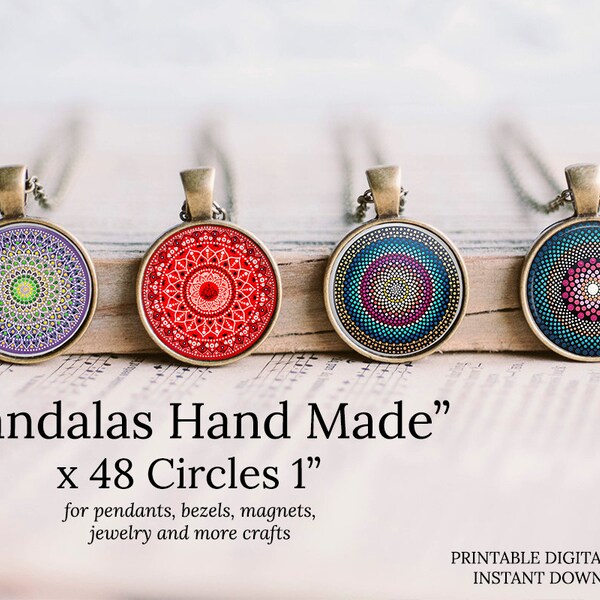 Imágenes redondas hechas a mano de mandalas circulares de 1 pulgada