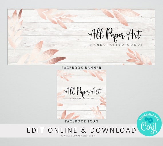 Facebook cover template. Wood and rose gold. Facebook cover Etsy