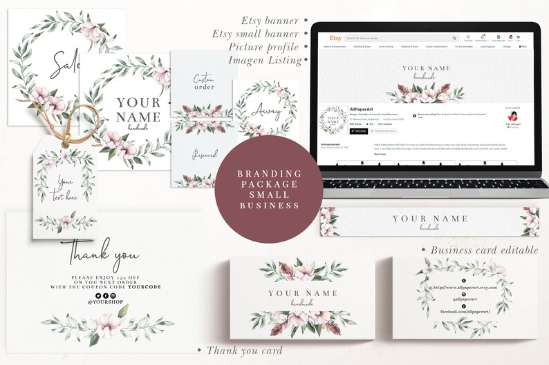 Branding package small business template. Etsy shop banner set image 1