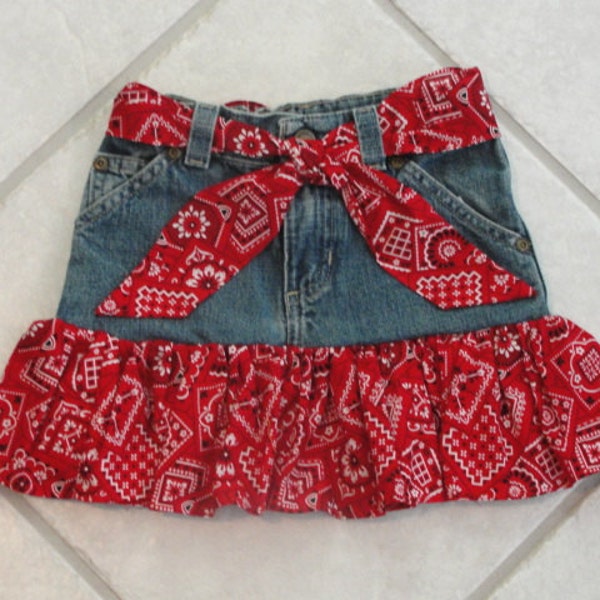 Yee Haw ! Cute bandana jean skirt for your little cowgirl.More sizes and colors available,jean skirt,baby girl jean skirt, bandana skirt.