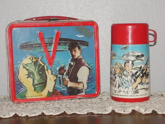 REDUCED, Rare V Visitors Metal Lunchbox, Thermos included, 1984.