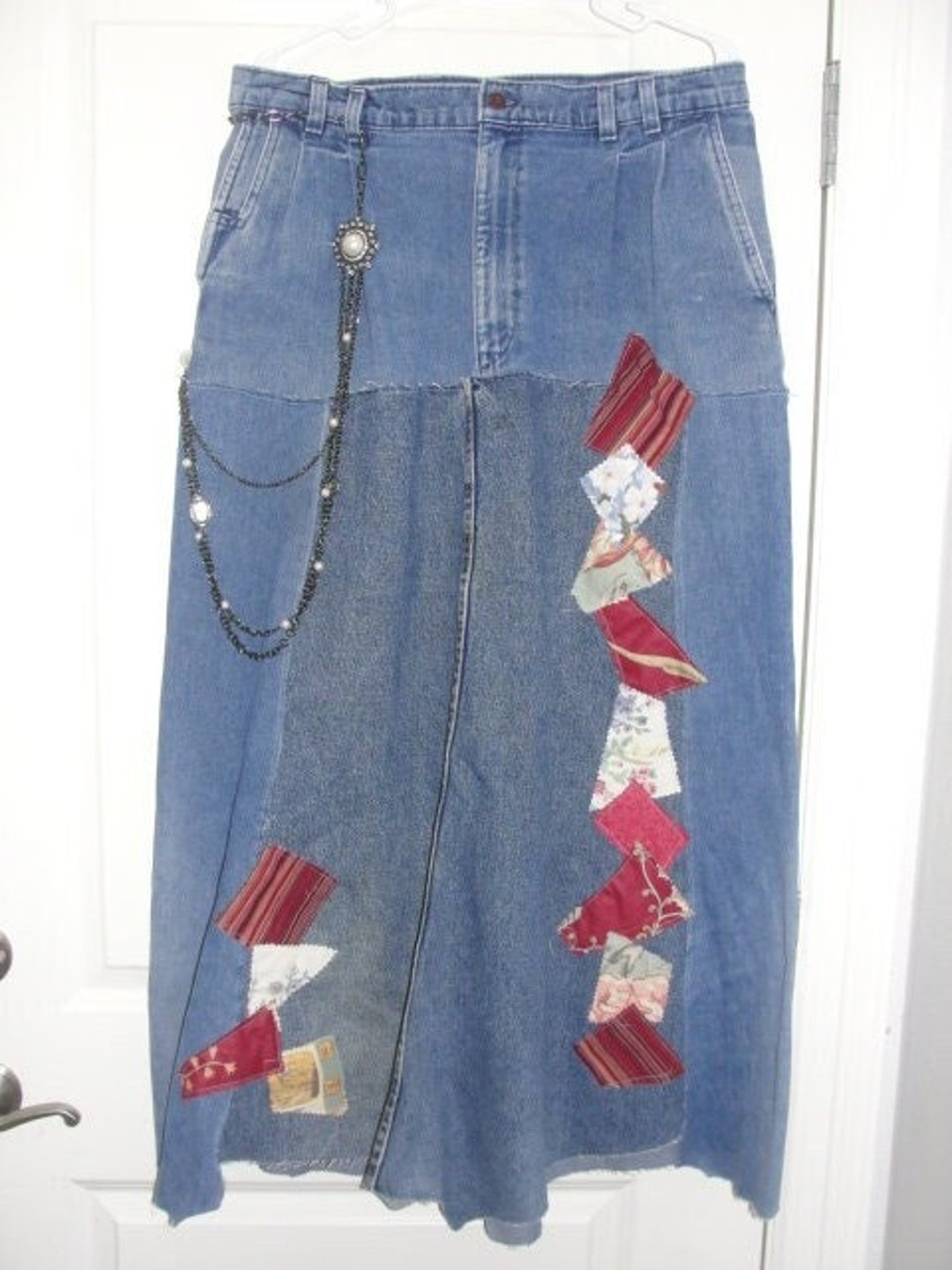 Boho Denim Skirt, Boho Skirt,bohemian Denim Skirt,upcycled Skirt