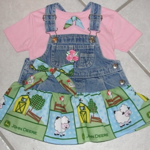 Overall dress with John Deere Fabric. Size 6-9   m. ,john deere baby,overall dress,toddler,john deere,country cowgirl,tutu john deere