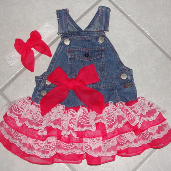 Denim and Lace,Cute and fun overall dress. Size 12-18m.overall dress, wedding, flower girl,pageant dress,country wedding flower girl,