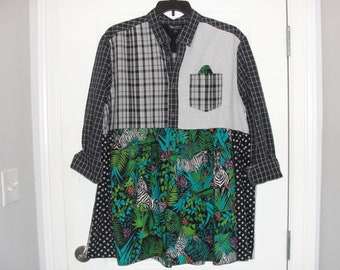 Boho clothing,boho plus size,pockets,Zebras,Size 1X-2X,upcycled tunic,boho plus size tunic,bohemian tunic,upcycled boho,animal print tunic