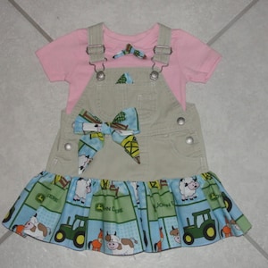 Overall dress with John Deere Fabric. Size 12-18 m. or 2-3T,john deere baby,overall dress,toddler,john deere,country cowgirl,tutu john deere