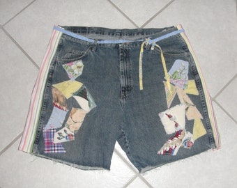 Boho patchwork shorts,more sizes,denim shorts,plus size denim,Size 2X-3X,gypsy boho shorts,baggy shorts,patchwork shorts,embellished shorts