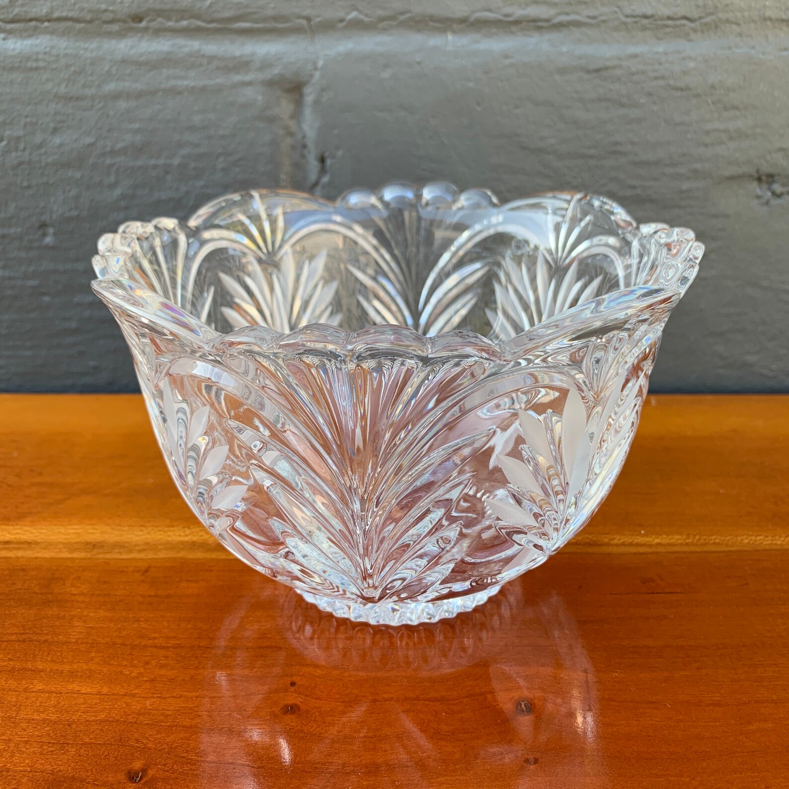 Vintage Palm Pattern Design Crystal Bowl With Scalloped Rim. Etsy