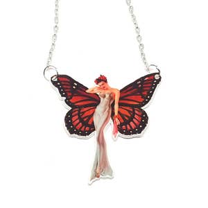 Girl Butterfly necklace, Whimsical necklace, Butterfly pendant, Vintage inspired pendant, Fairy Tail Necklace, Fantasy Girl butterfly