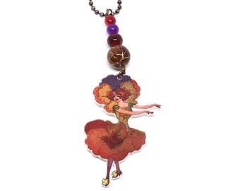 Art Deco Ballerina necklace, Vintage inspired acrylic pendant, Dancing necklace, Dancer pendant, Whimsical Retro Dance necklace