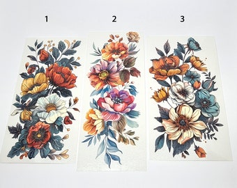 Colorful Long Boho Floral Temporary Tattoos (18cm/20cm long x 8/9 cm), Whimsical Flowers Tattoo, Bohemian Floral Fake Tattoo