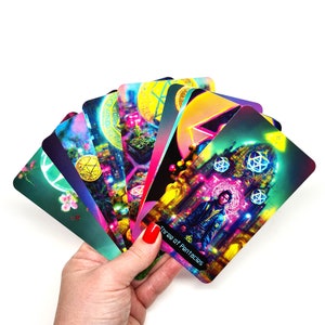 Surreal Cyberpunk TAROT CARD DECK, Juego de cartas Oracle, Cartas de predicción, Lectura de la fortuna, Baraja de tarot de adivinación, Tarot Ai Cyberpunk
