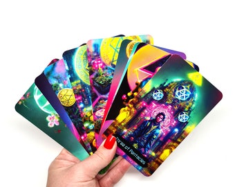 Surreal Cyberpunk TAROT CARD DECK, Juego de cartas Oracle, Cartas de predicción, Lectura de la fortuna, Baraja de tarot de adivinación, Tarot Ai Cyberpunk
