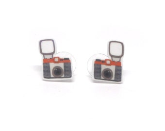 Vintage Camera earrings, Acrylic Light jewelry, Retro hispter Jewelry, Hand made cute earrings, Ready to ship, Christmas gift, Gift for her