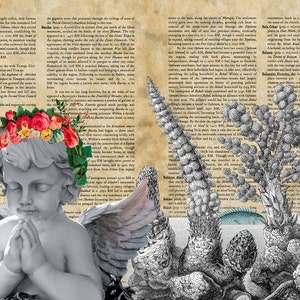 Retro Art Print. Collage dictionary.The Angel. Unique artwork. Vintage paper print. Old Illustration poster. Home wall Decor. Wall decor. image 2