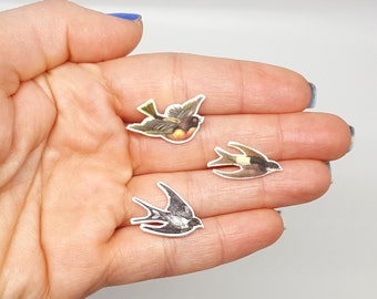 Cute birds stud earrings, Swallows acrylic earrings, Vintage jewelry, Illustrated earrings, Wereable art, Birds earrings, Swallows earrings