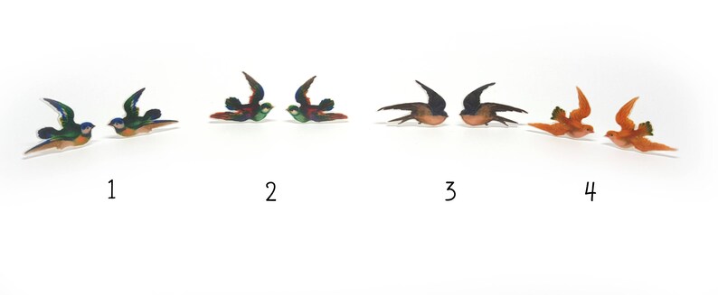 Vintage jewelry Tropical birds acrylic earrings Wereable art Exotic Birds earrings Cute exotic birds stud earrings Illustrated earrings