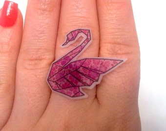 Japanese Origami rings, Acrylic jewellery, Hand drawn illustration,  Handmade jewelry, Ready to ship, Christmas gift, Gift for her, Bronze.