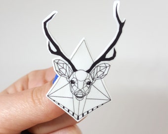 Acrylique cerf broche, broche Minimal noir et blanc, animal sauvage, broche de tatouage, bijoux de cerf Hipster, broche géométrique, cerf tatouage