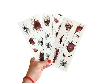 Tatuajes Temporales De Halloween 9 Hojas | Heridas Realistas, Arañas Y Sangre Falsa | Para Disfraz Zombie O Vampiro