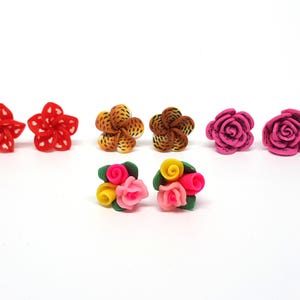 Resin Flowers stud earrings, Colorful acrylic earrings, Floral jewelry, Floral earrings, Christmas Gift, Cute earrings, Colorful flowers image 1