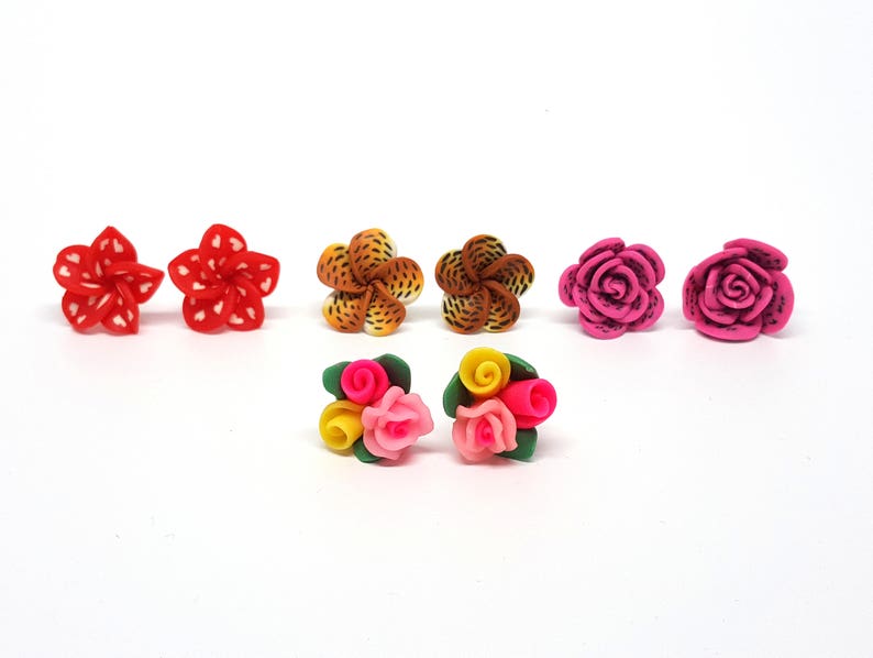 Resin Flowers stud earrings, Colorful acrylic earrings, Floral jewelry, Floral earrings, Christmas Gift, Cute earrings, Colorful flowers image 1