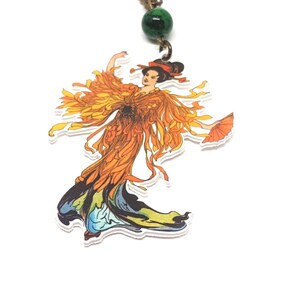 Japanese Geisha necklace, Oriental jewelry, vintage inspired Japan necklace, Whimsical collage jewellery, Bronze necklace, elegant pendant