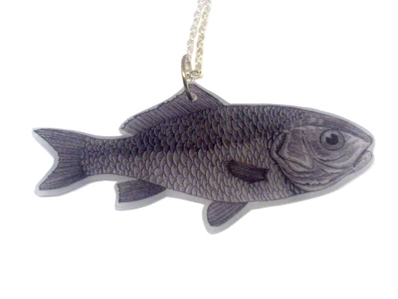 Vintage Handmade accessory Totem fish necklace Ready to ship Spiritual fish Animal Black and white fish Power Animal necklace