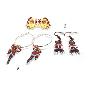 Christmas sale, Cyber monday, Christmas earrings, Ginger cookie earrings, Reindeer earrings, Santa Claus earrings, Shrinky dinks jewelry