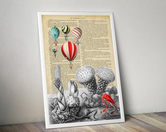 Retro Art Print. Collage dictionary. The visitors. Unique artwork. Vintage paper print. Old Illustration poster. Home wall Decor. Wall.