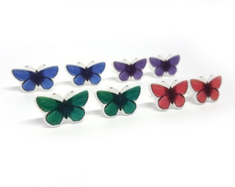 Cute butterfly stud earrings, Colorful acrylic earrings, Vintage jewelry, Illustrated earrings, Wereable art, Insect earrings, Butterflies
