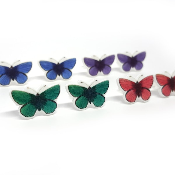 Lindos pendientes mariposa, Coloridos pendientes acrílico, Bisutería vintage, Pendientes ilutrados, Pendientes botón insectos, Mariposas