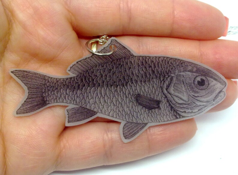 Vintage Handmade accessory Totem fish necklace Ready to ship Spiritual fish Animal Black and white fish Power Animal necklace
