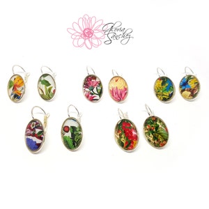 Black friday sale, Cyber monday sale, Gardening earrings, Botanical earrings, one of a kind, Floral earrings, Illustrated earrings image 1