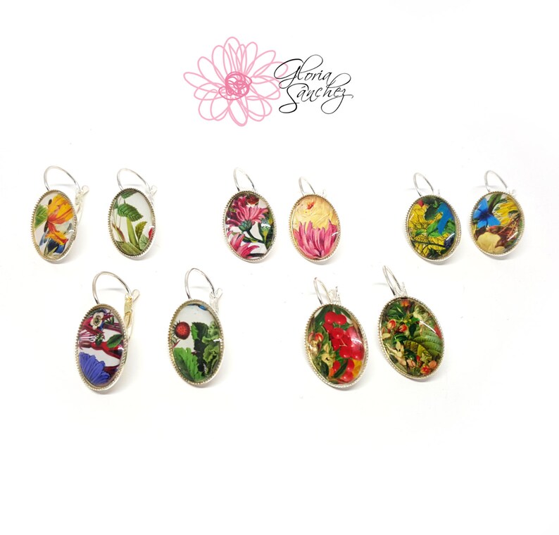 Black friday sale, Cyber monday sale, Gardening earrings, Botanical earrings, one of a kind, Floral earrings, Illustrated earrings image 1