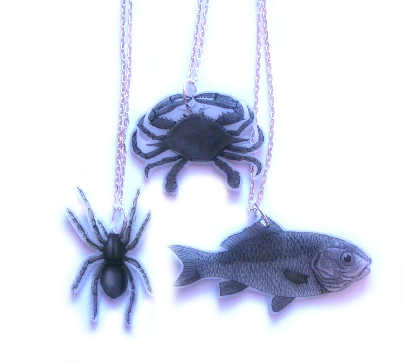 Vintage Handmade accessory Totem fish necklace Ready to ship Spiritual fish Animal Black and white fish Power Animal necklace
