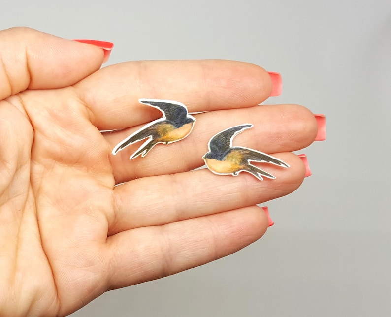 Vintage jewelry Tropical birds acrylic earrings Wereable art Exotic Birds earrings Cute exotic birds stud earrings Illustrated earrings