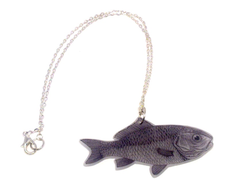 Vintage Handmade accessory Totem fish necklace Ready to ship Spiritual fish Animal Black and white fish Power Animal necklace