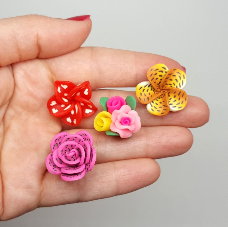 Resin Flowers stud earrings, Colorful acrylic earrings, Floral jewelry, Floral earrings, Christmas Gift, Cute earrings, Colorful flowers image 2