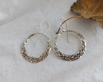 Sterling silver hoop earrings, Large silver hoop earrings, Hoop earrings, Unique silver earrings, Israeli jewelry, Textured earrings, Modern