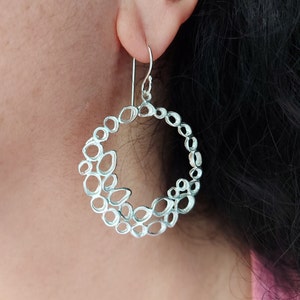 Sterling Silver Dangle Hoop Earrings: Handmade Raindrop Design